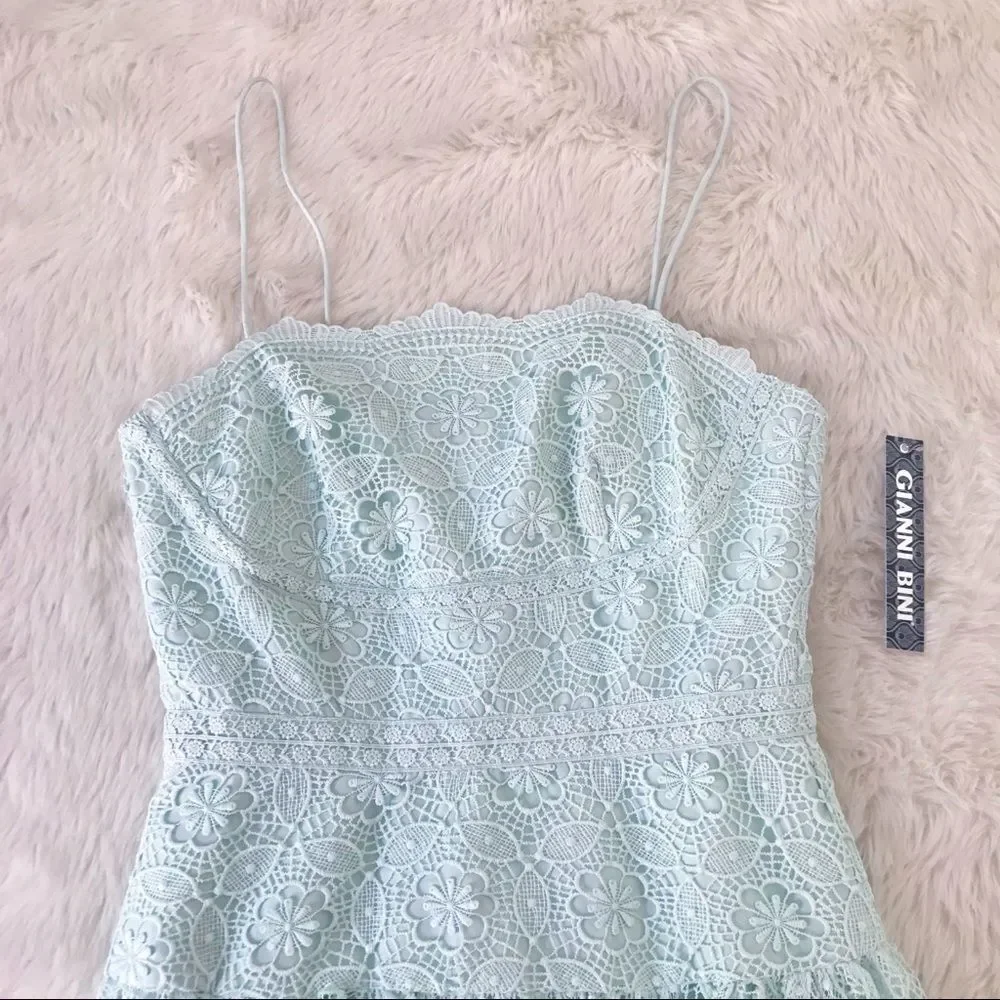 GIANNI BINI Mint Green Lace Midi Dress Cocktail Spaghetti Strap‎ Size 2 New